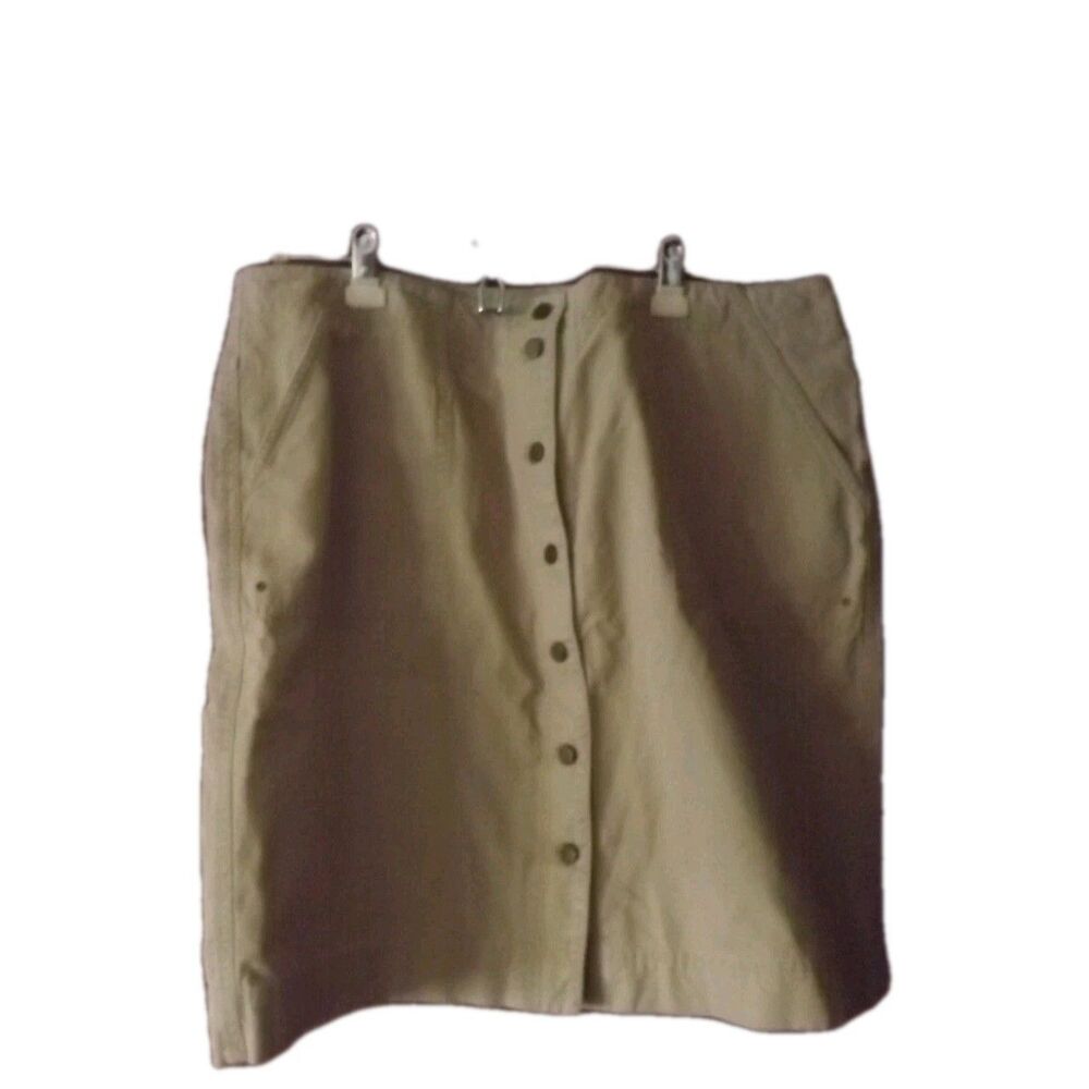Ralph Lauren LRL Skirt Womens Size 18W Plus Size Tan Khaki Button Front Vintage